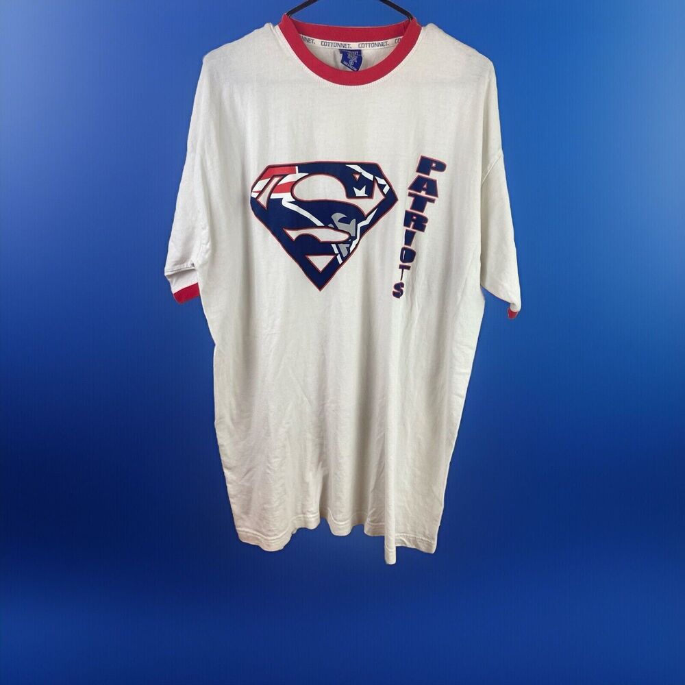 Cottonnet Ringer Patriots Superman Tee Shirt Heavyweight 100% Cotton Size 2XL